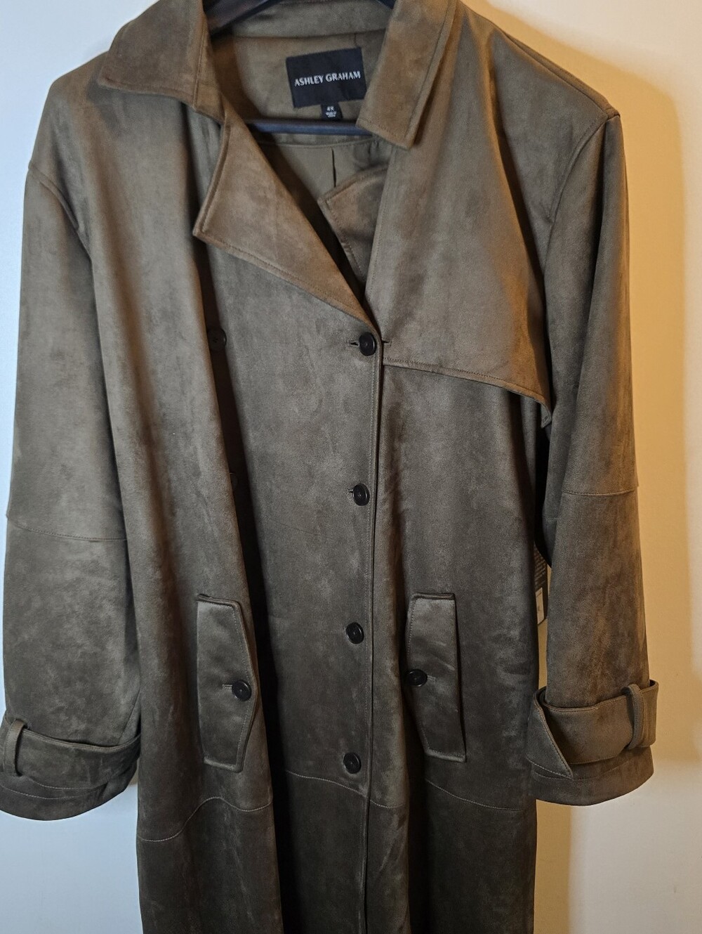 Ashley Graham Dark Brown Suede Trench Coat Womens 4x